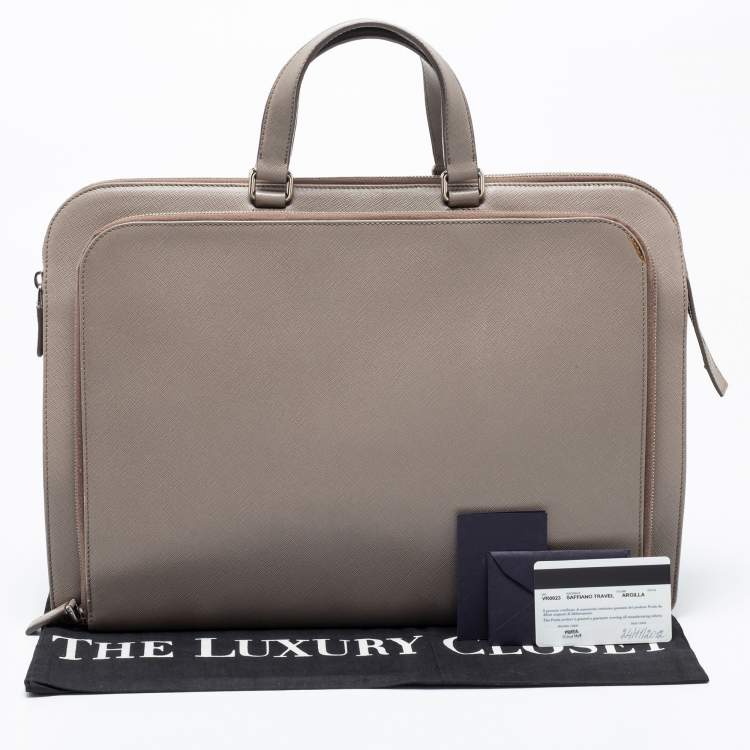 Pre Owned Prada Grey Saffiano Leather Briefcase Laptop Bag