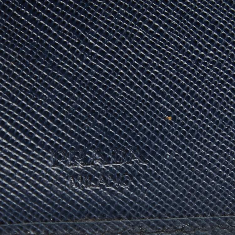Pre Owned Prada Navy Blue Saffiano Leather Money Clip Bifold Wallet