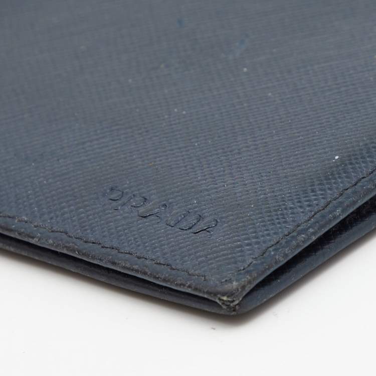 Pre Owned Prada Navy Blue Saffiano Leather Money Clip Bifold Wallet