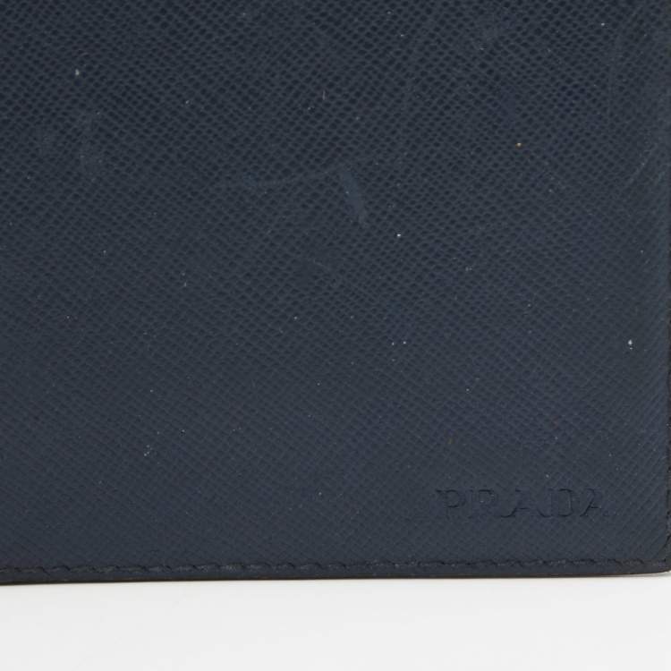 Pre Owned Prada Navy Blue Saffiano Leather Money Clip Bifold Wallet