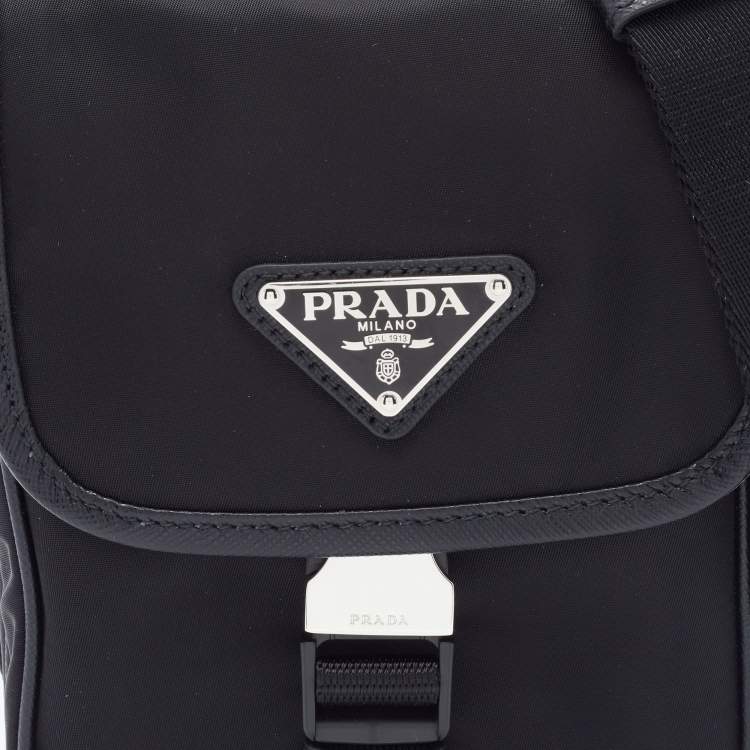 Pre Owned Prada Black Re-Nylon And Saffiano Leather Shoulder Bag