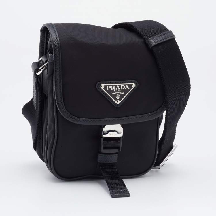 Pre Owned Prada Black Re-Nylon And Saffiano Leather Shoulder Bag