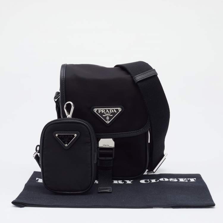 Pre Owned Prada Black Re-Nylon And Saffiano Leather Shoulder Bag
