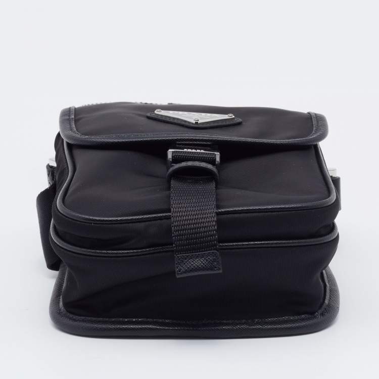 Pre Owned Prada Black Re-Nylon And Saffiano Leather Shoulder Bag