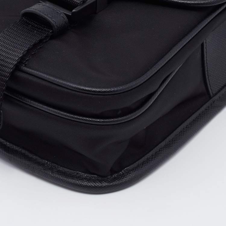 Pre Owned Prada Black Re-Nylon And Saffiano Leather Shoulder Bag