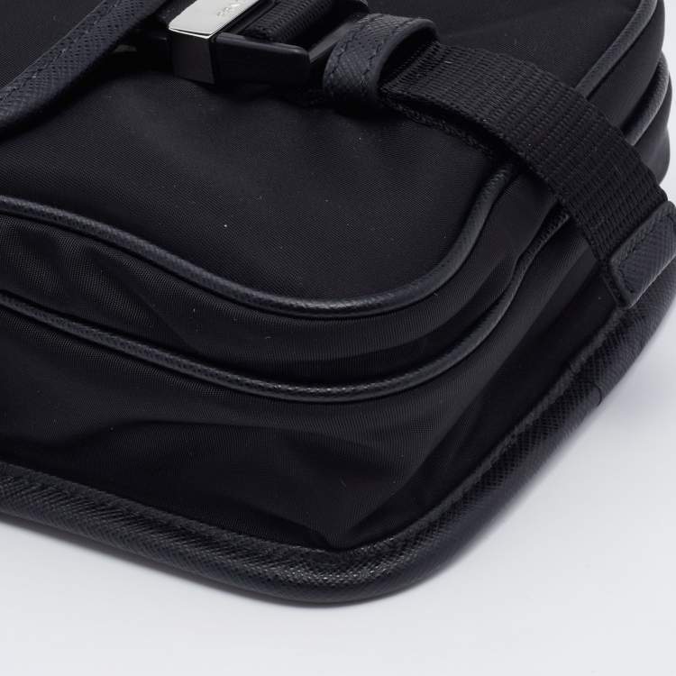 Pre Owned Prada Black Re-Nylon And Saffiano Leather Shoulder Bag