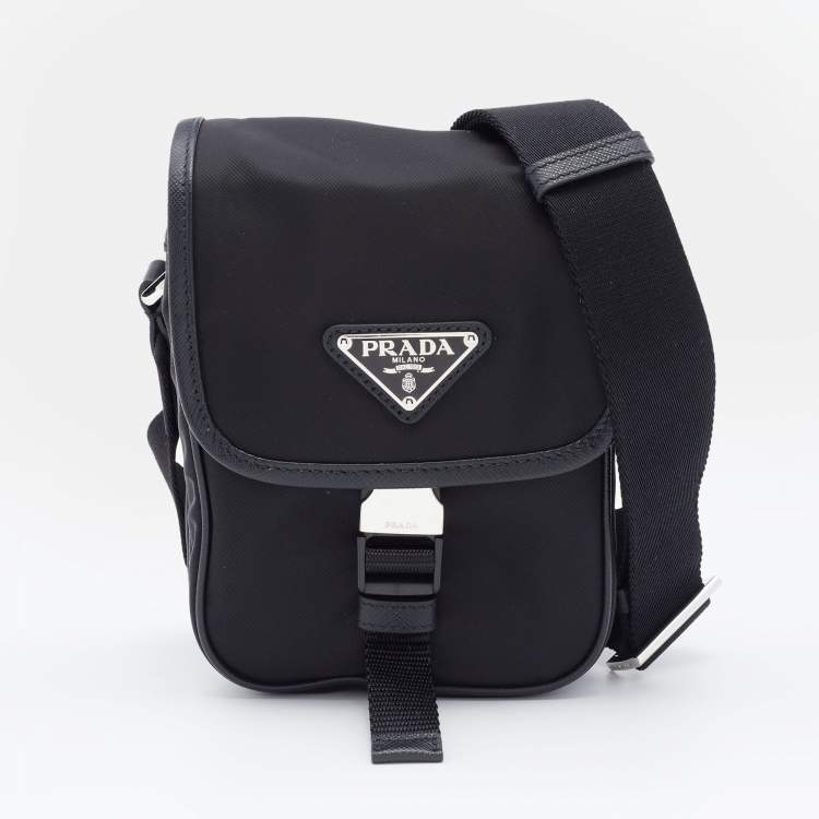 Prada Re-Nylon and Saffiano Leather Shoulder Bag Black