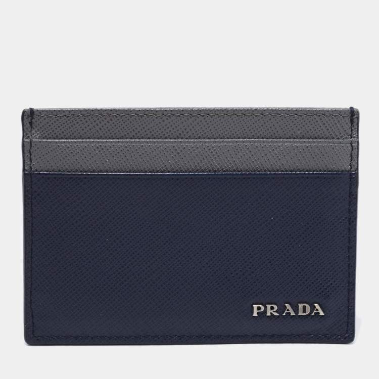 Prada Navy Blue/Grey Saffiano Leather Card Holder Prada | The Luxury Closet