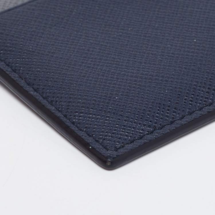 Pre Owned Prada Navy Blue/Grey Saffiano Leather Card Holder