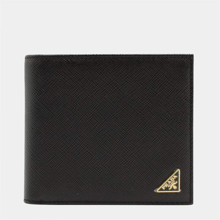Pre Owned Prada Black Saffiano Leather Fold Wallet