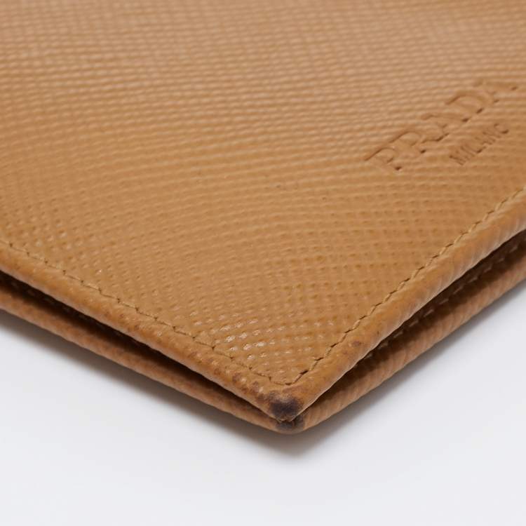 Pre Owned Prada Tan Saffiano Leather Bifold Wallet