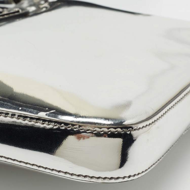 Pre Owned Prada Metallic Silver Leather Shoulder Bag