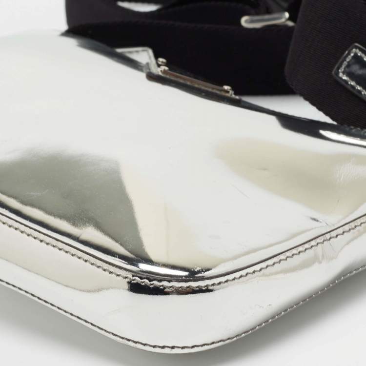 Pre Owned Prada Metallic Silver Leather Shoulder Bag