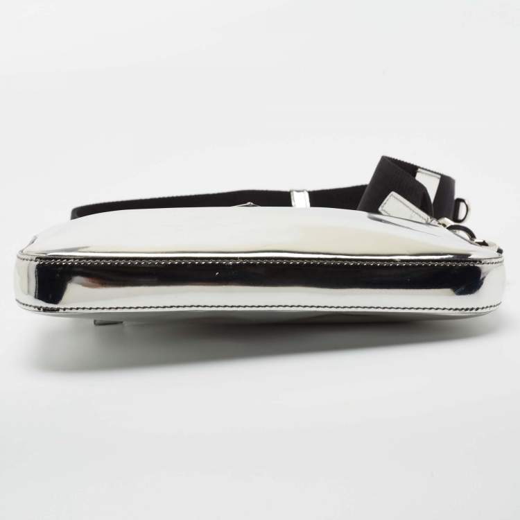 Pre Owned Prada Metallic Silver Leather Shoulder Bag