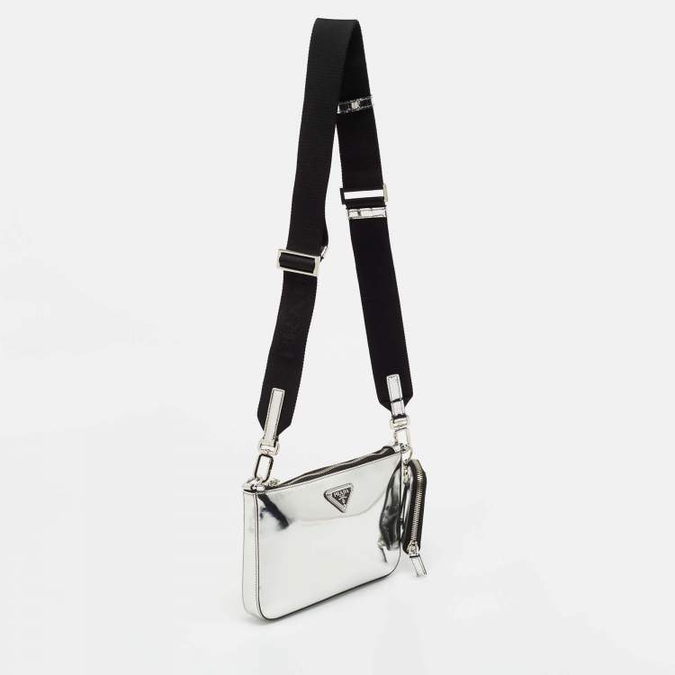 Pre Owned Prada Metallic Silver Leather Shoulder Bag