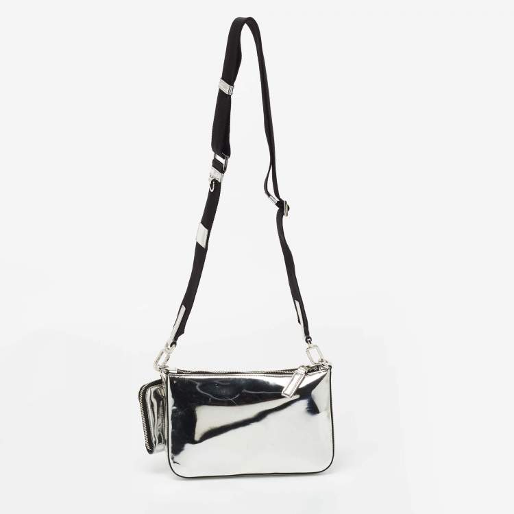 Pre Owned Prada Metallic Silver Leather Shoulder Bag