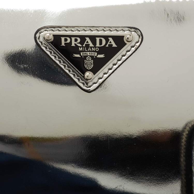 Pre Owned Prada Metallic Silver Leather Shoulder Bag