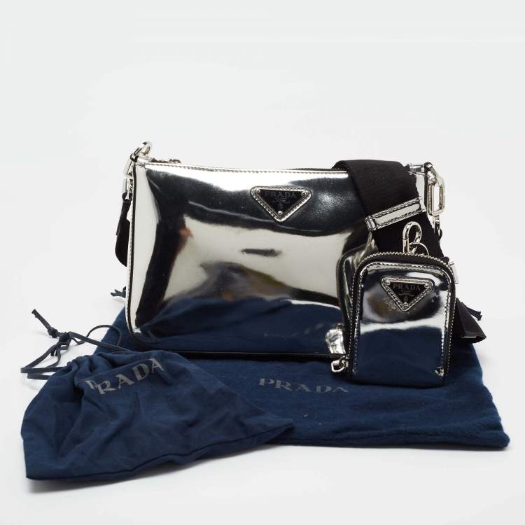Pre Owned Prada Metallic Silver Leather Shoulder Bag