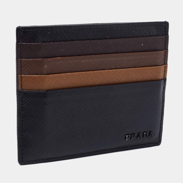 Pre Owned Prada Tri Color Saffiano Leather Card Holder