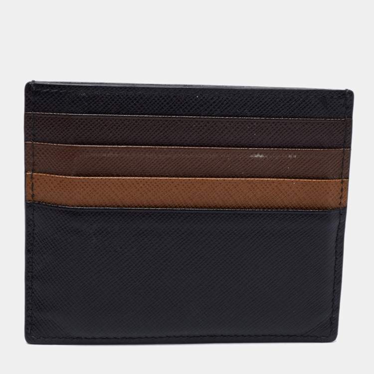 Pre Owned Prada Tri Color Saffiano Leather Card Holder