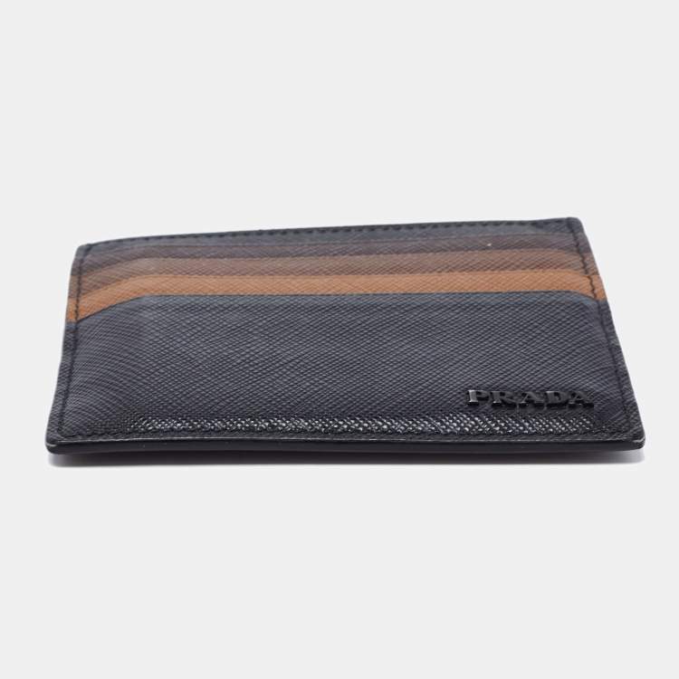 Pre Owned Prada Tri Color Saffiano Leather Card Holder