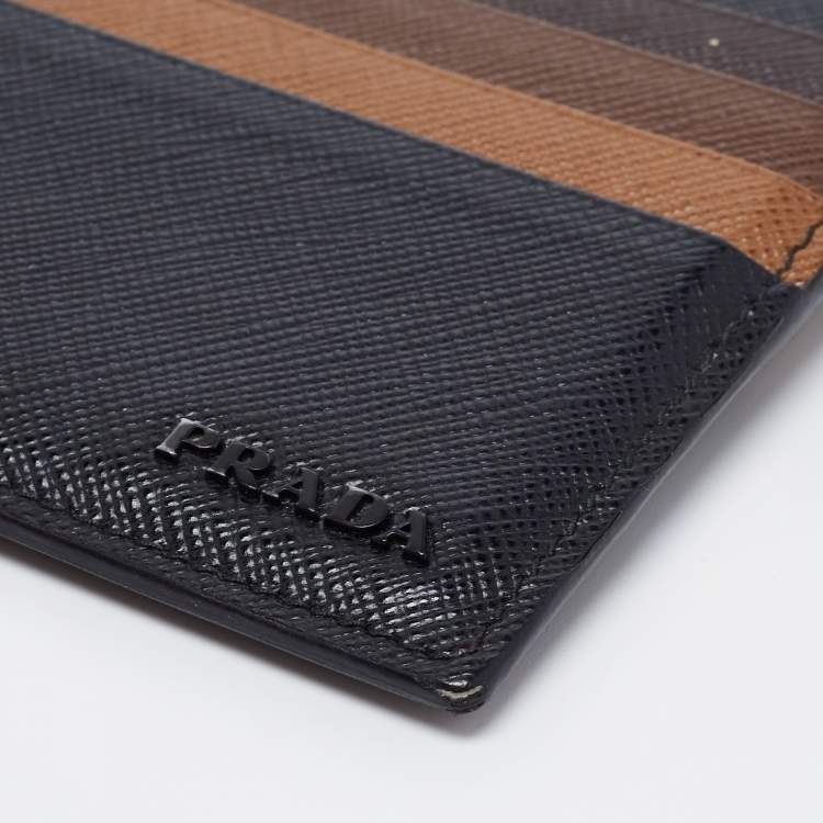 Pre Owned Prada Tri Color Saffiano Leather Card Holder