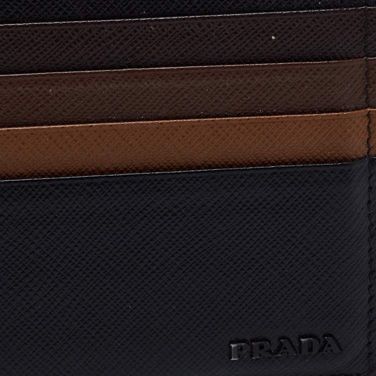 Pre Owned Prada Tri Color Saffiano Leather Card Holder