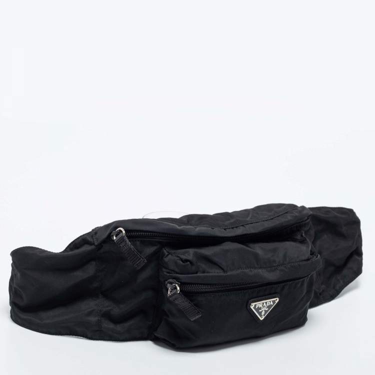 Pre Owned Prada Black Nylon Double Zip Belt Bag