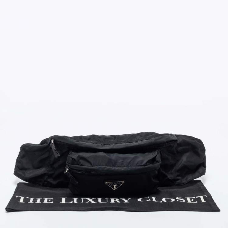 Pre Owned Prada Black Nylon Double Zip Belt Bag