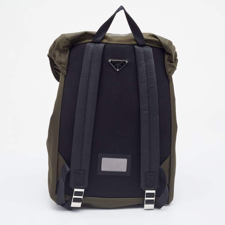 Pre Owned Prada Olive Green Nylon Drawstring Backpack