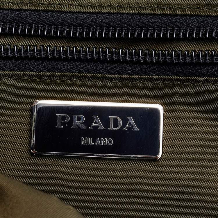 Pre Owned Prada Olive Green Nylon Drawstring Backpack