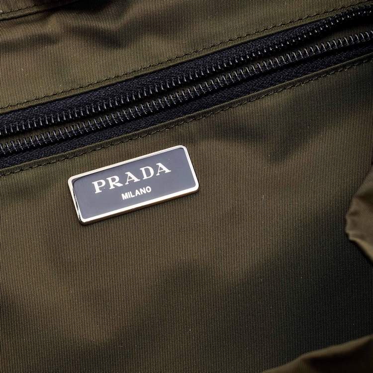 Pre Owned Prada Olive Green Nylon Drawstring Backpack