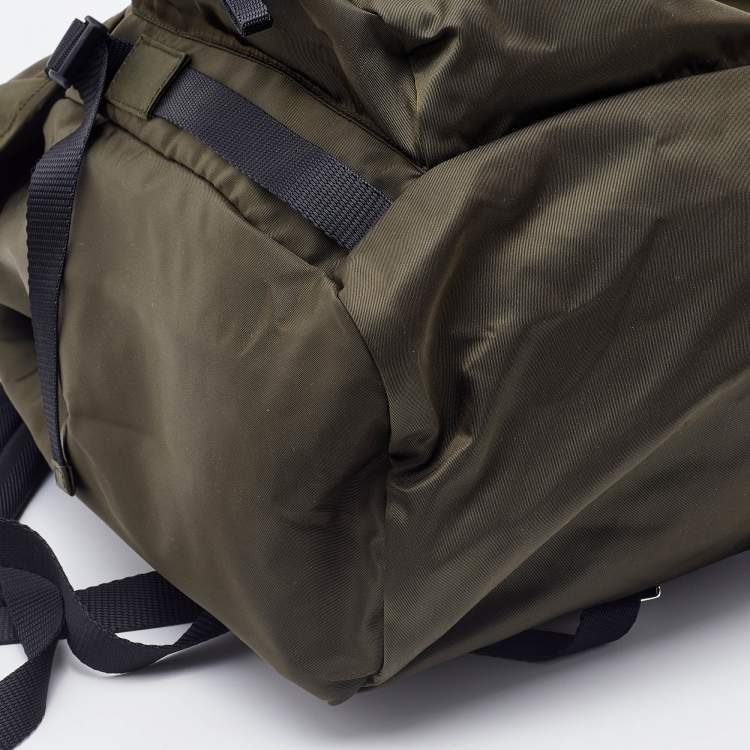 Pre Owned Prada Olive Green Nylon Drawstring Backpack