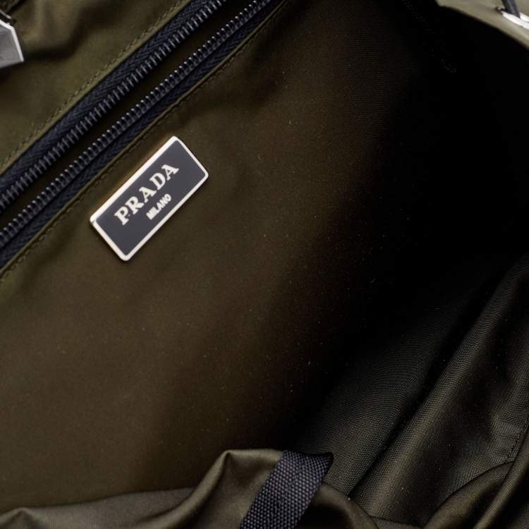Pre Owned Prada Olive Green Nylon Drawstring Backpack