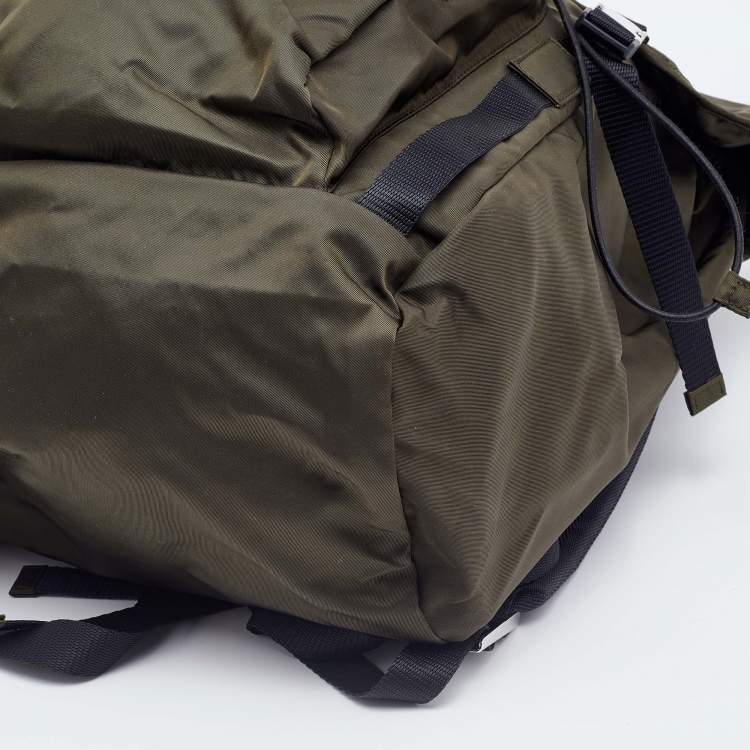 Pre Owned Prada Olive Green Nylon Drawstring Backpack