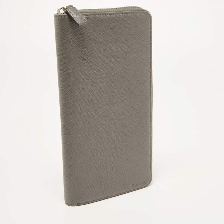 Pre Owned Prada Grey Saffiano Leather Organizer Zip Clutch