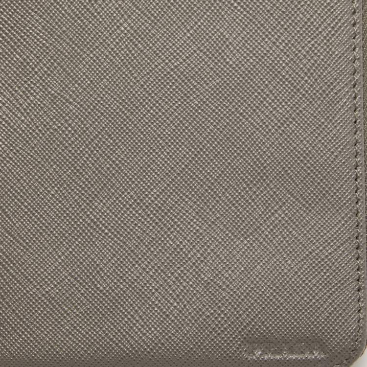 Pre Owned Prada Grey Saffiano Leather Organizer Zip Clutch