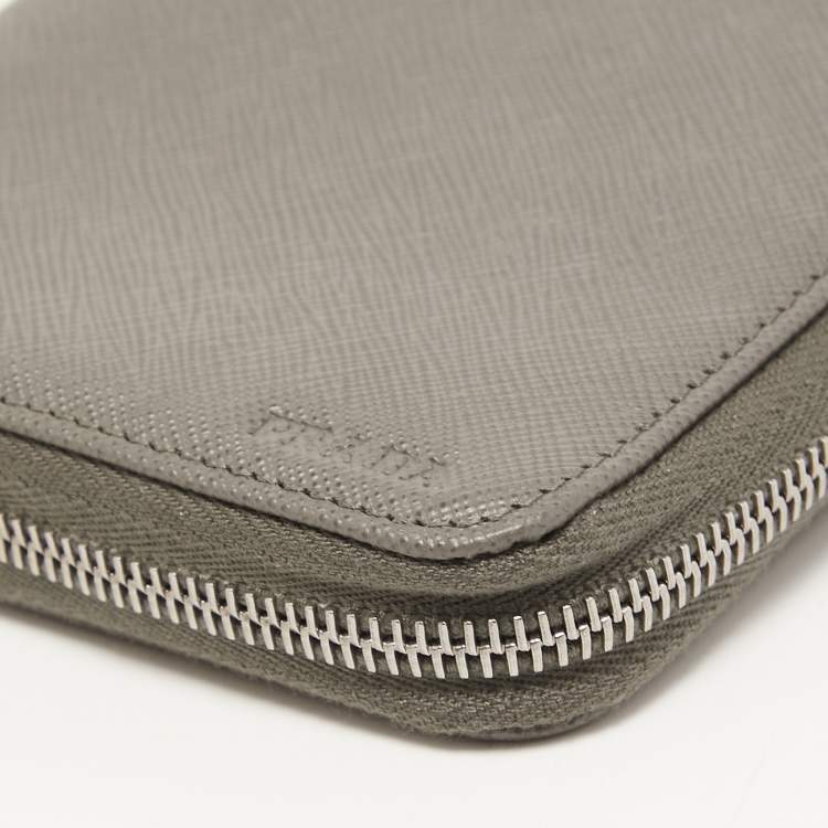 Pre Owned Prada Grey Saffiano Leather Organizer Zip Clutch