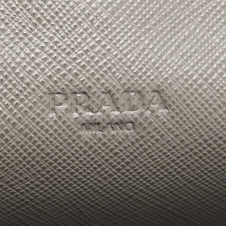 Pre Owned Prada Grey Saffiano Leather Organizer Zip Clutch