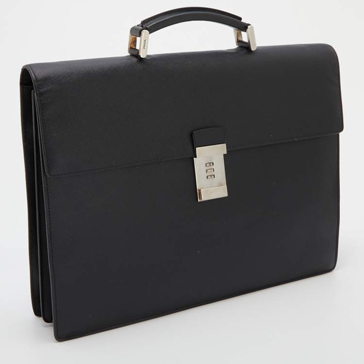 Pre Owned Prada Black Leather Business Briefcase