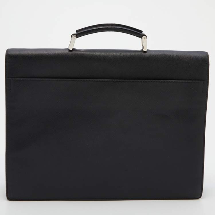Pre Owned Prada Black Leather Business Briefcase