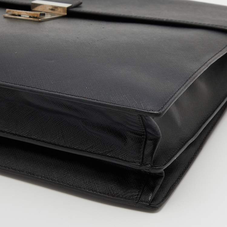 Pre Owned Prada Black Leather Business Briefcase