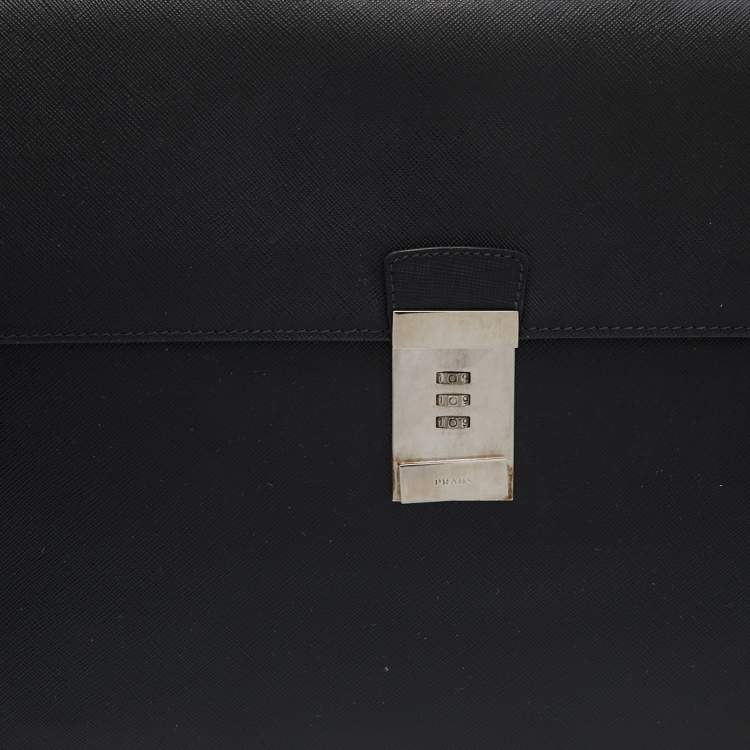Pre Owned Prada Black Leather Business Briefcase