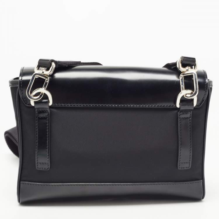 Pre Owned Prada Black Re-Nylon And Leather Shoulder Bag