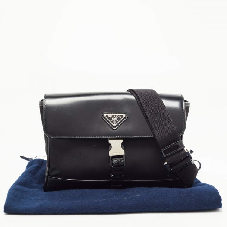 Pre Owned Prada Black Re-Nylon And Leather Shoulder Bag