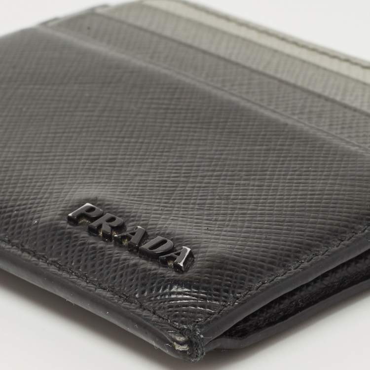 Pre Owned Prada Black Ombre Saffiano Metal Leather Card Holder