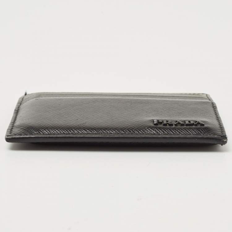 Pre Owned Prada Black Ombre Saffiano Metal Leather Card Holder
