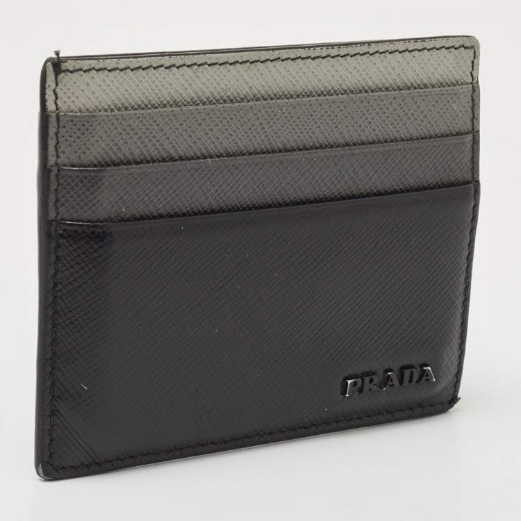 Pre Owned Prada Black Ombre Saffiano Metal Leather Card Holder