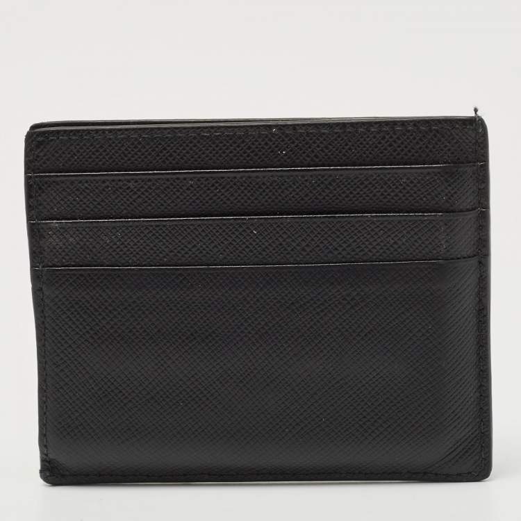 Pre Owned Prada Black Ombre Saffiano Metal Leather Card Holder