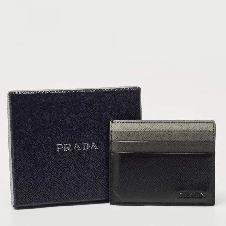 Pre Owned Prada Black Ombre Saffiano Metal Leather Card Holder